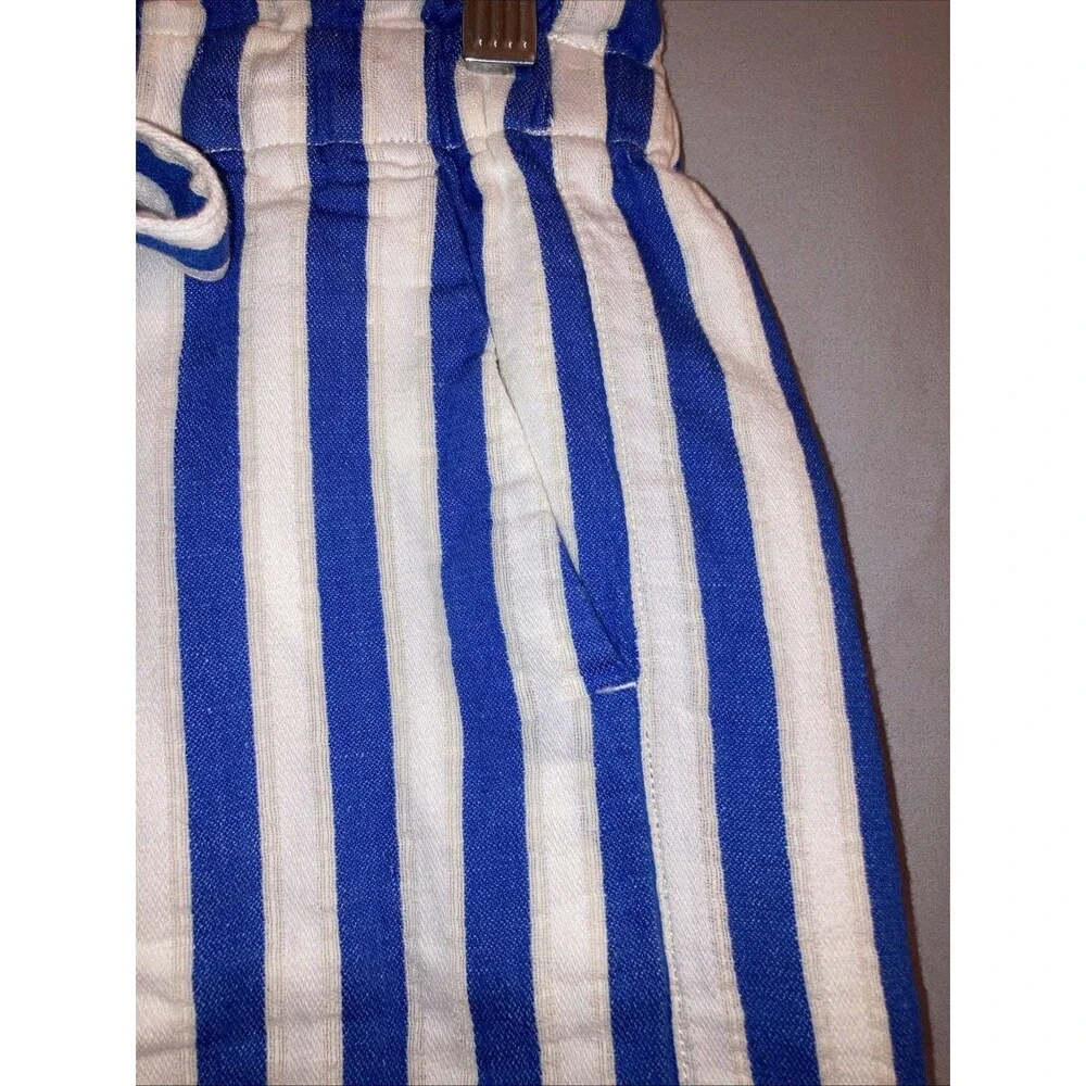 J Crew Womens XS Blue‎ White Striped Linen Blend Paperbag Tie Waist Shorts Beach
